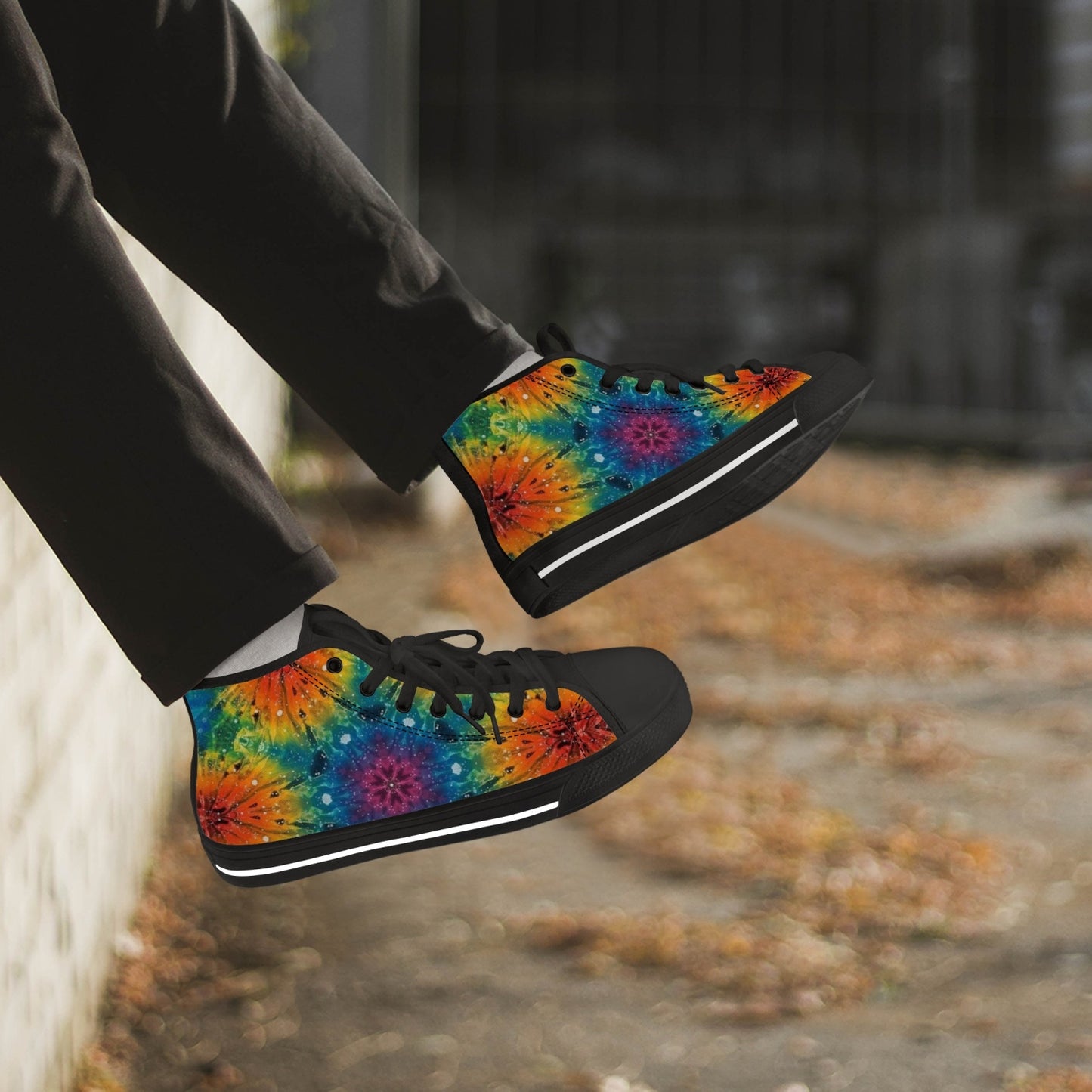 Mandala explosion High-Top Canvas Shoes - White/Black