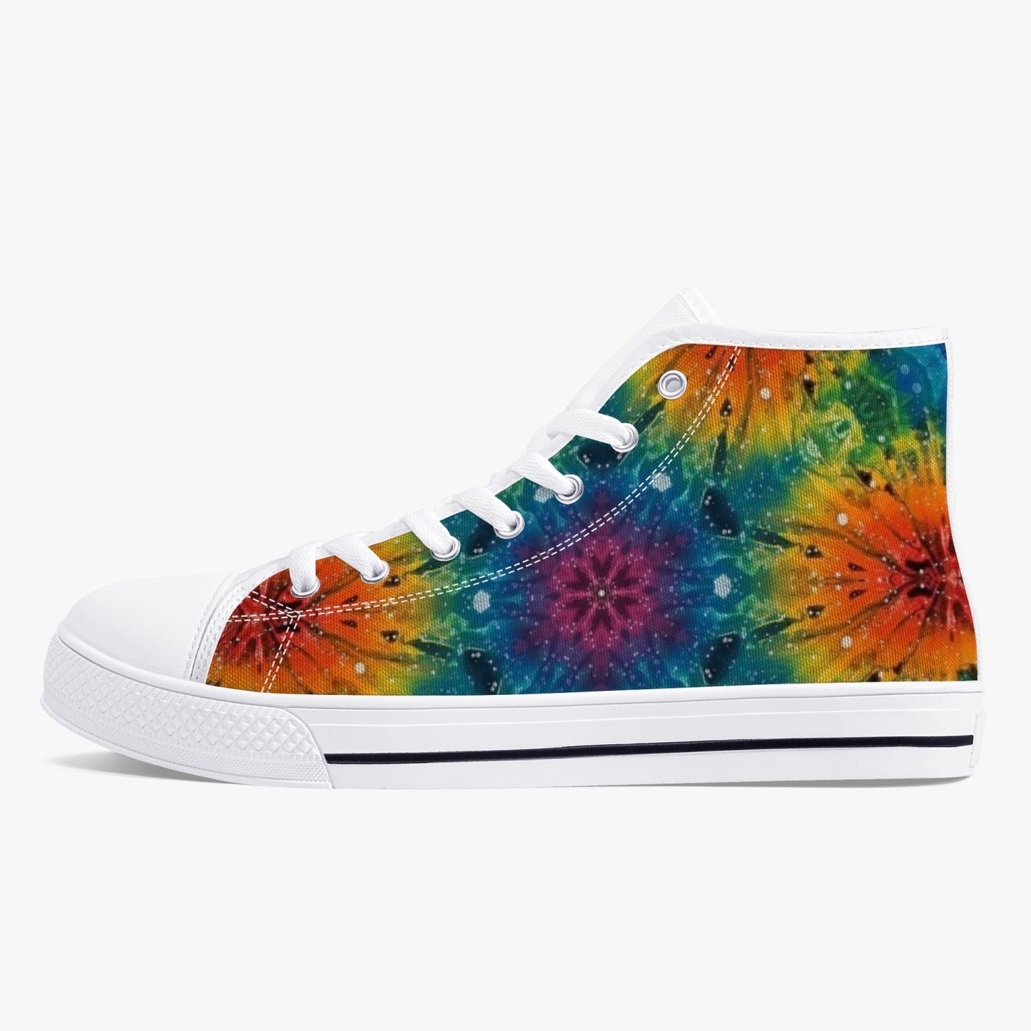 Mandala explosion High-Top Canvas Shoes - White/Black