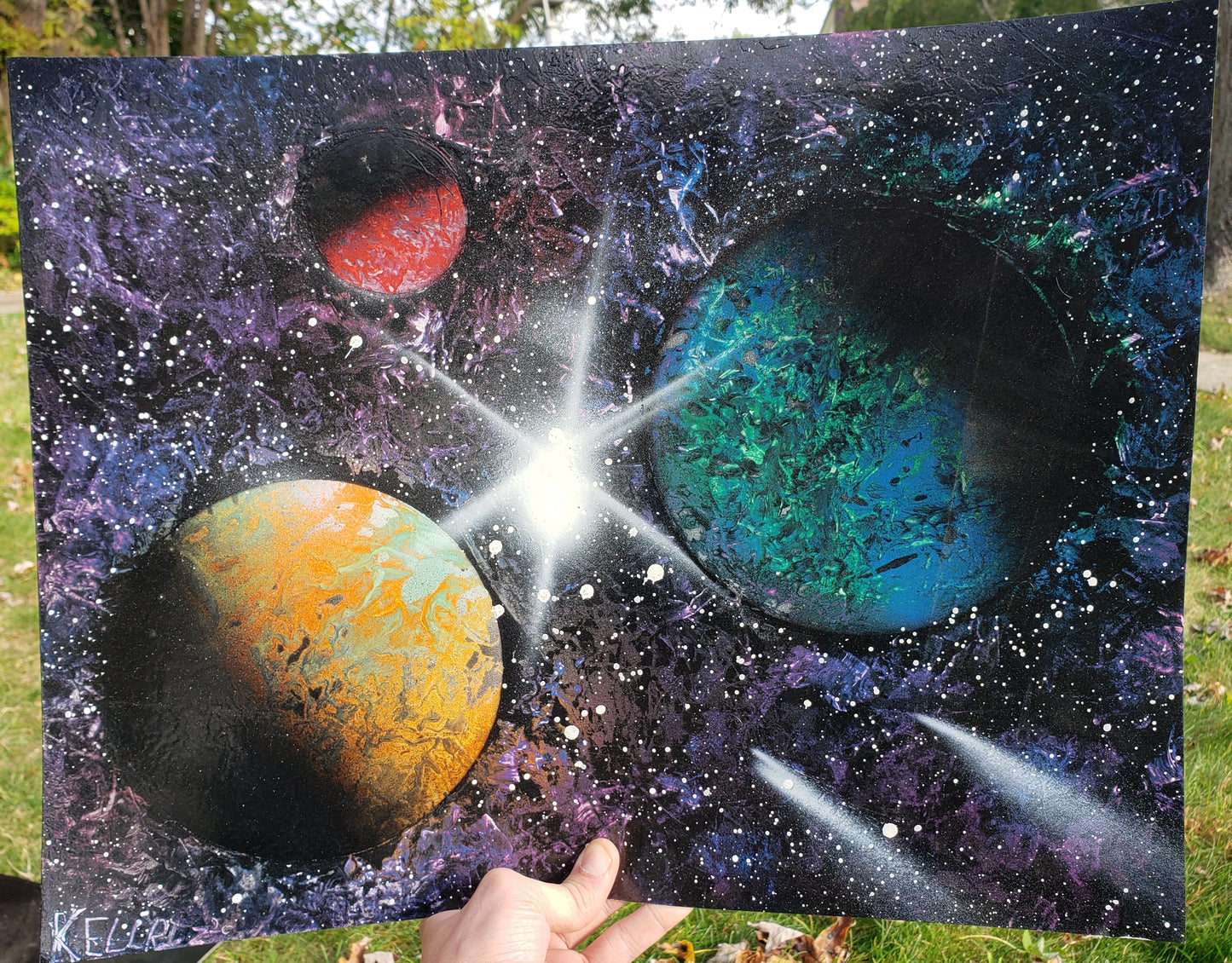 3 planet space painting