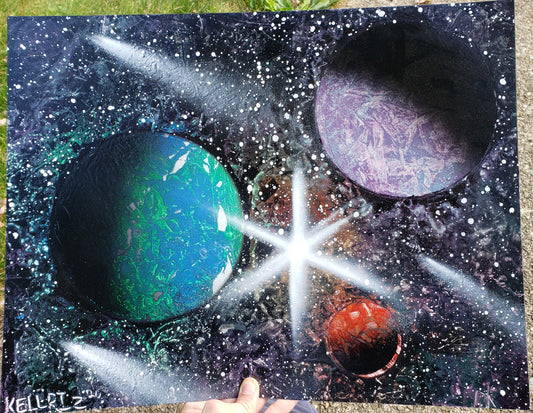 Three planet space painting