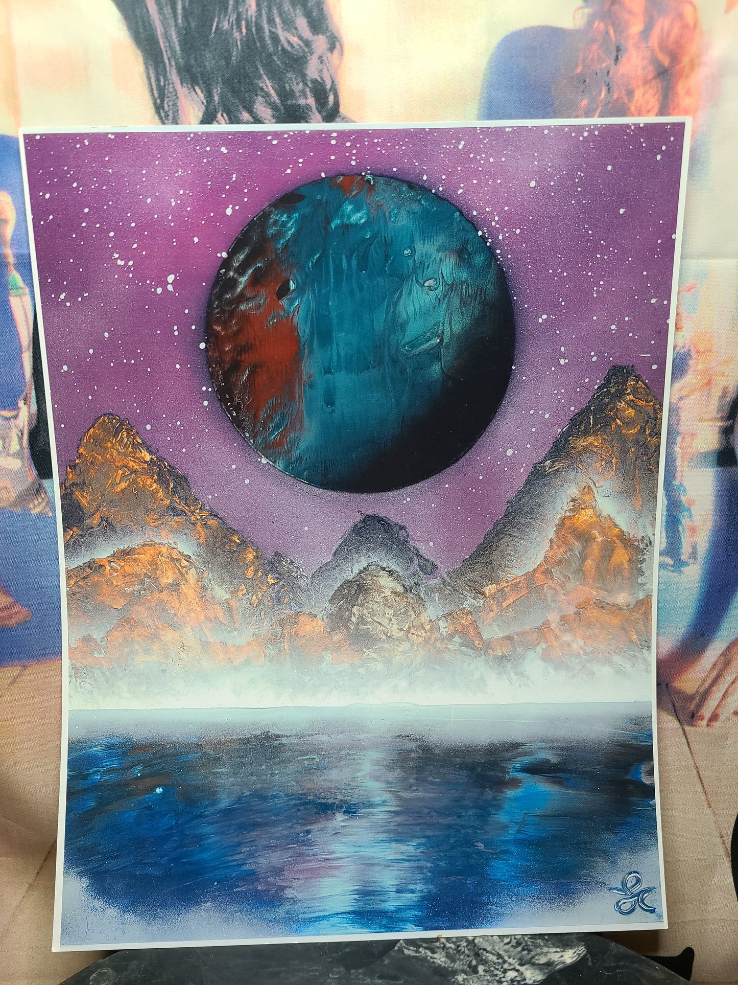 Print / Poster of Misty mountain, Purple sky
