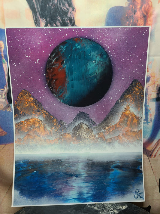 Print / Poster of Misty mountain, Purple sky