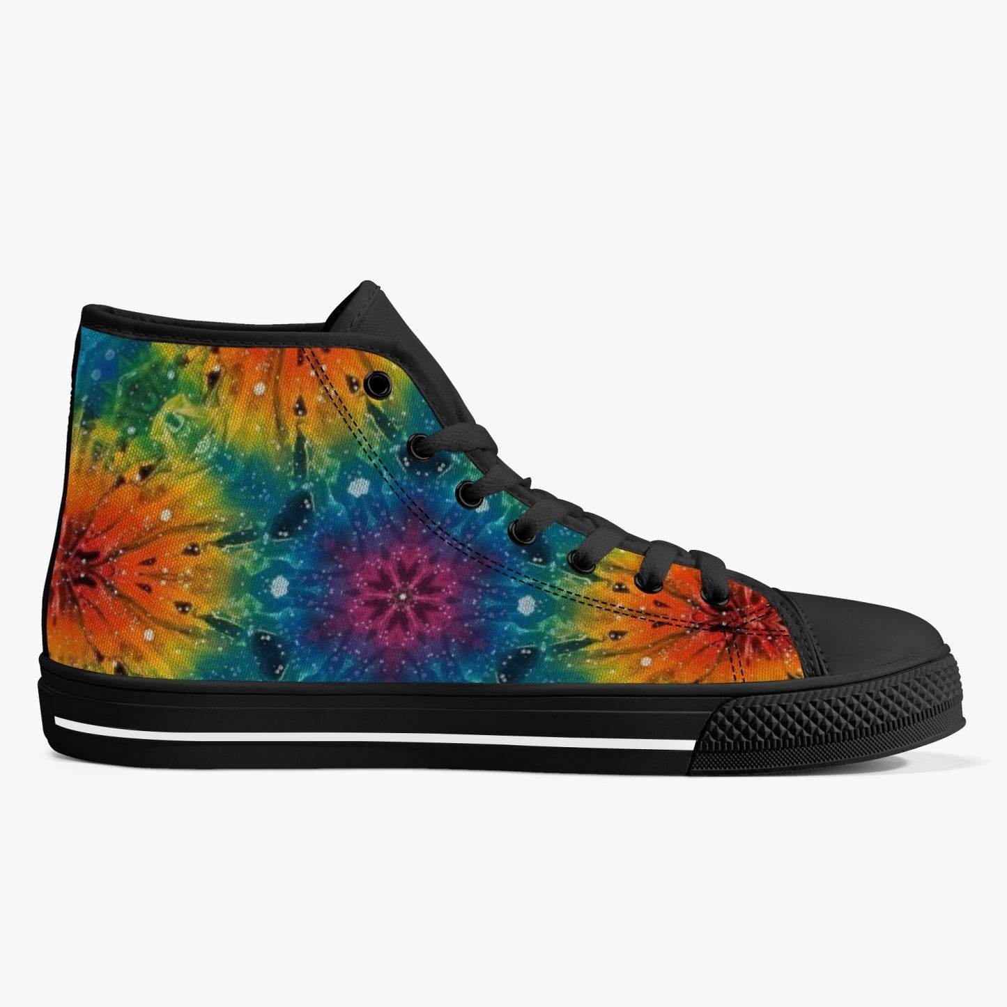 Mandala explosion High-Top Canvas Shoes - White/Black