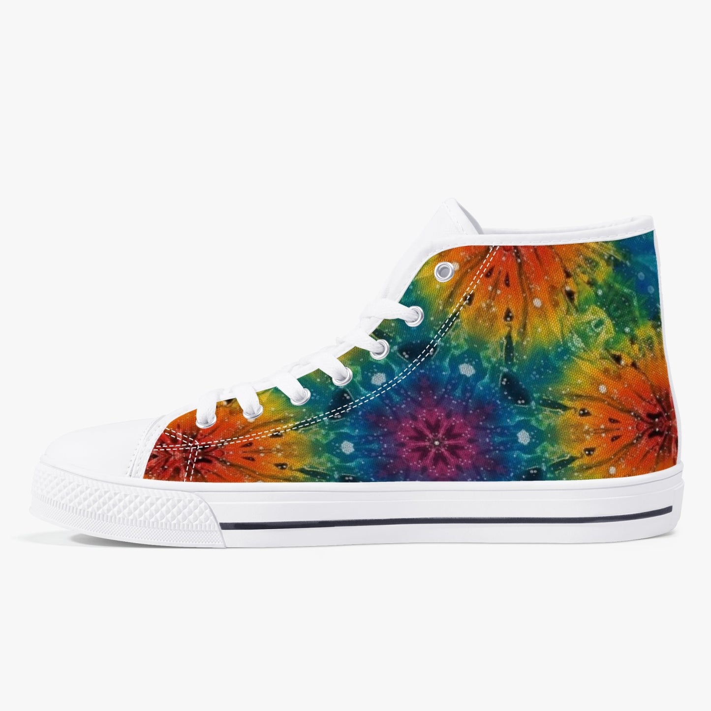 Mandala explosion High-Top Canvas Shoes - White/Black