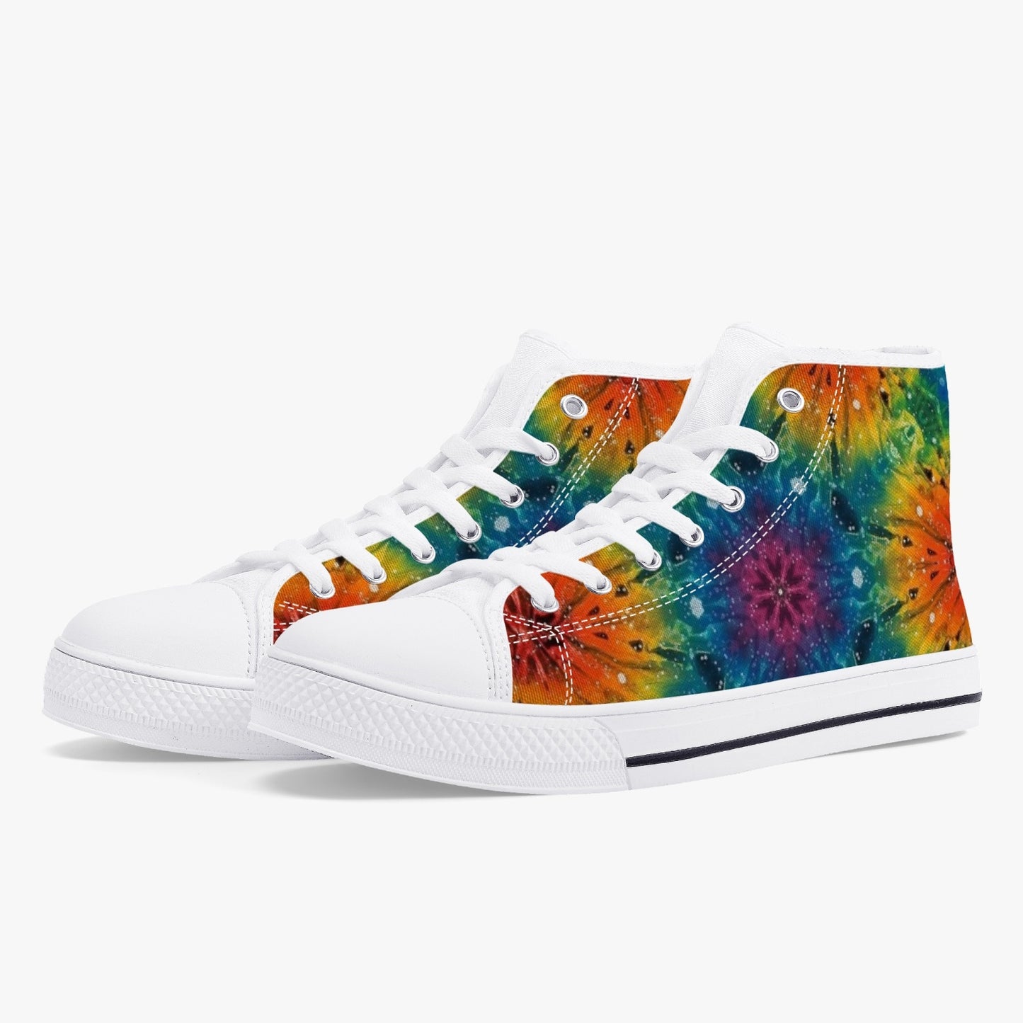 Mandala explosion High-Top Canvas Shoes - White/Black