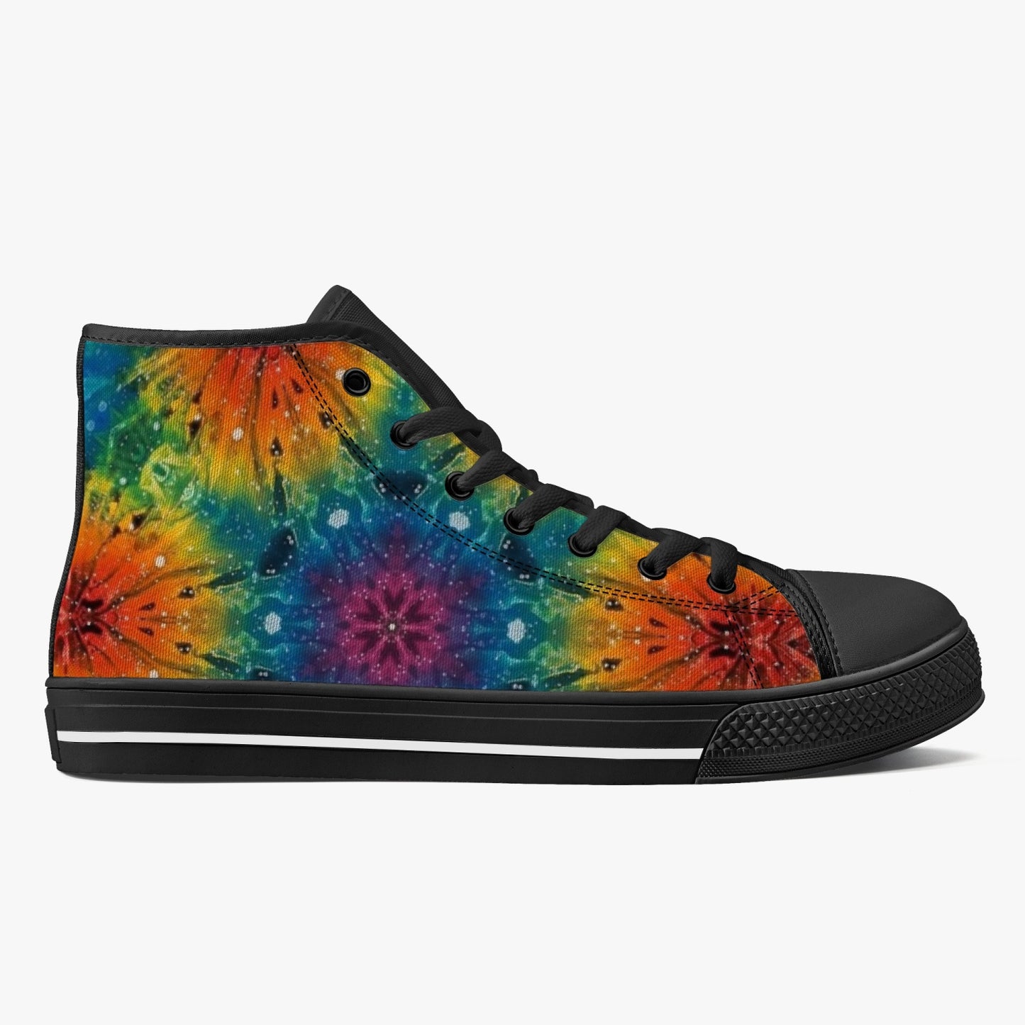 Mandala explosion High-Top Canvas Shoes - White/Black