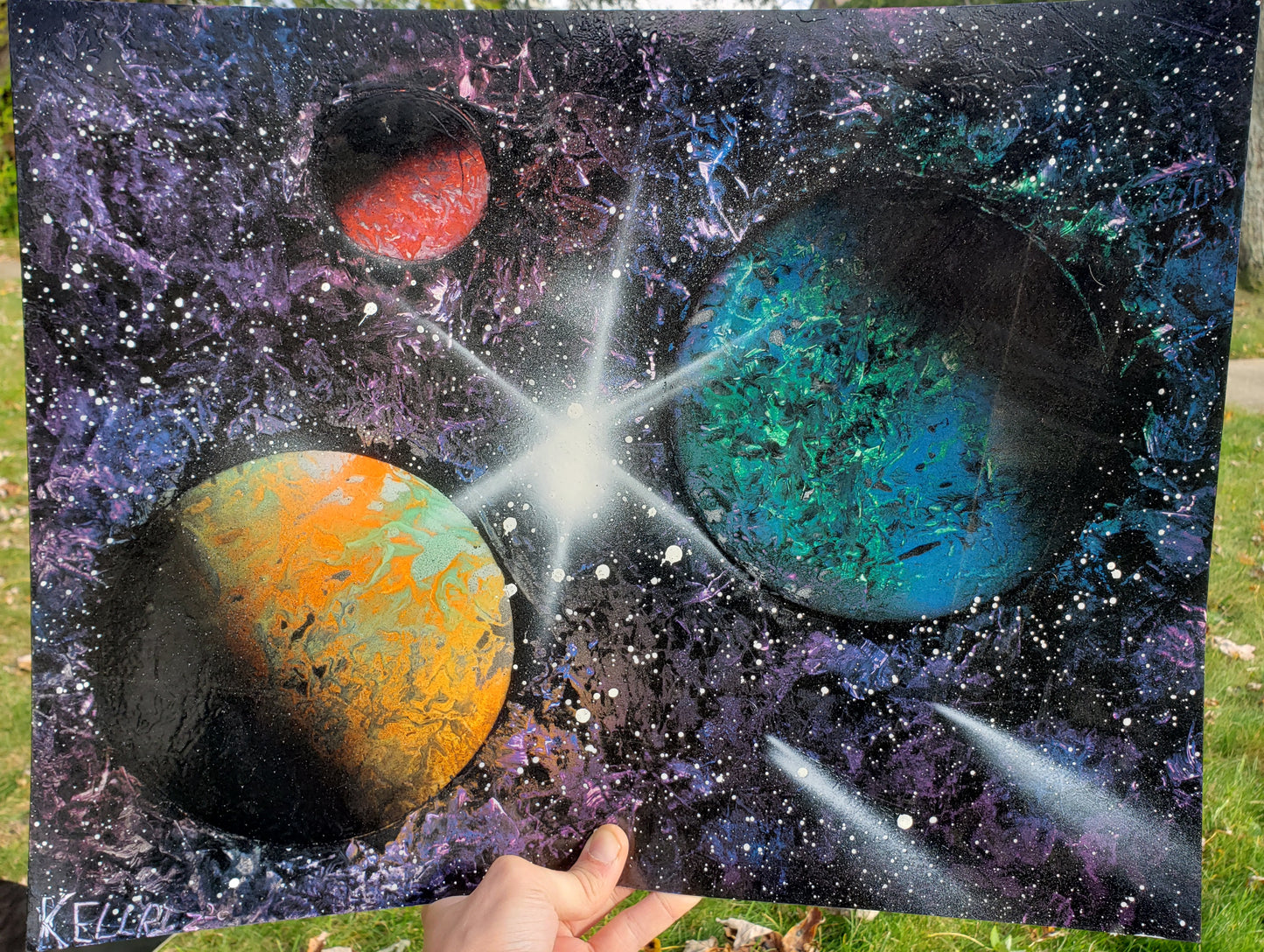 3 planet space painting