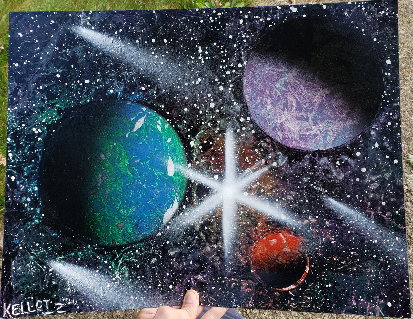 Three planet space painting