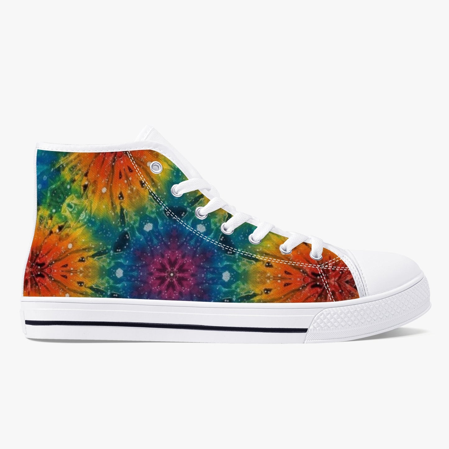 Mandala explosion High-Top Canvas Shoes - White/Black