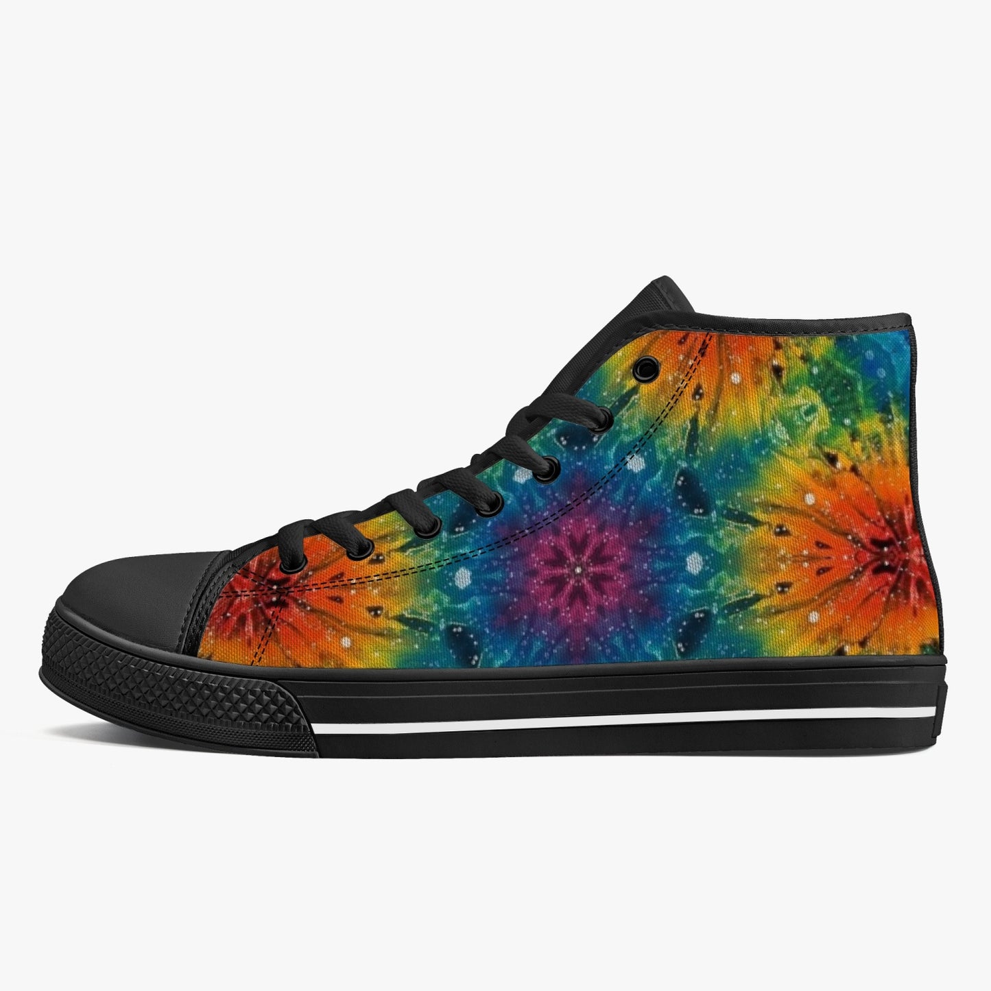 Mandala explosion High-Top Canvas Shoes - White/Black