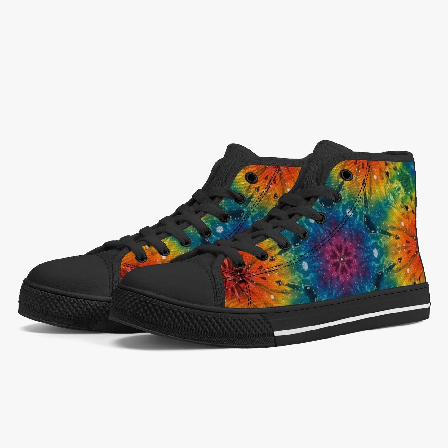 Mandala explosion High-Top Canvas Shoes - White/Black