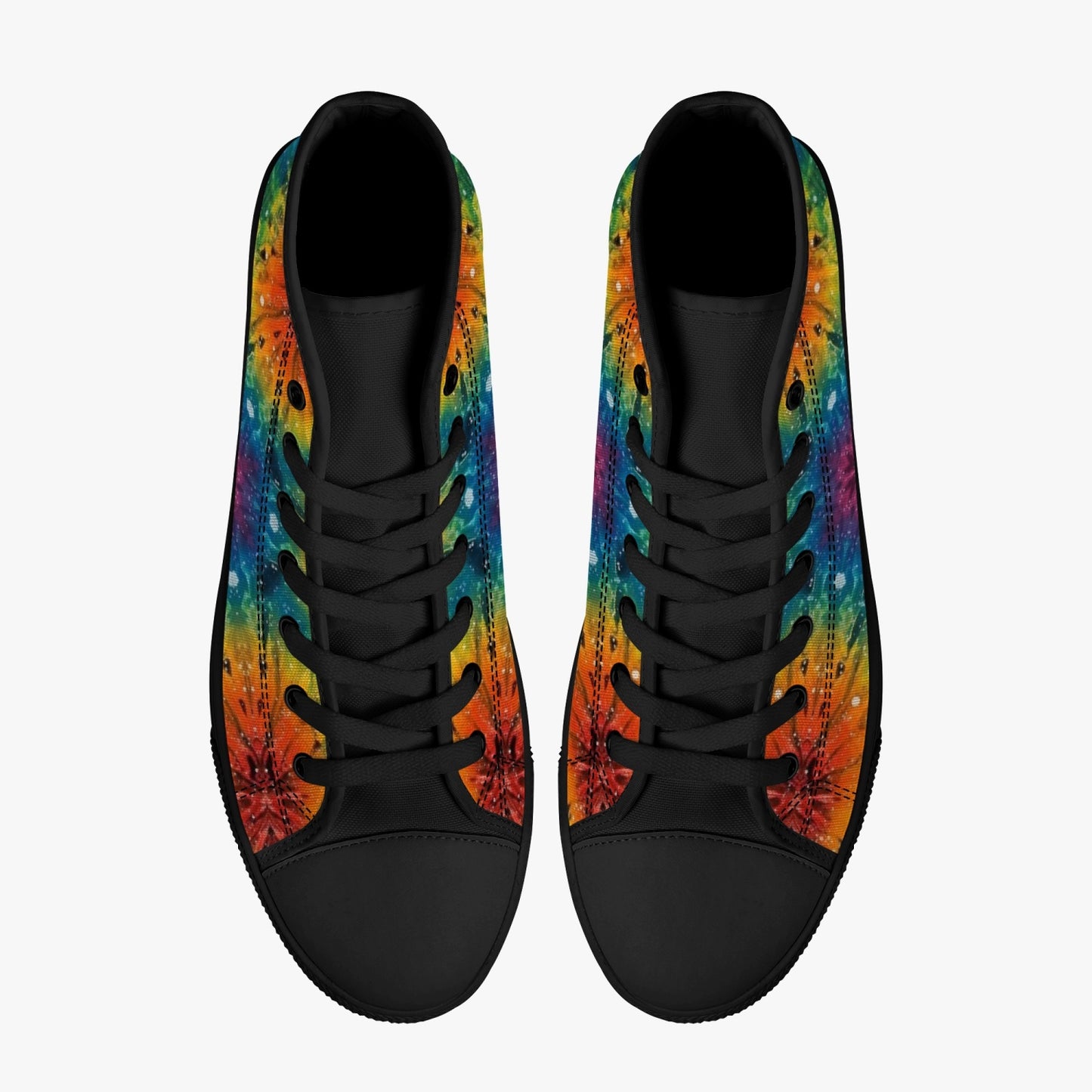 Mandala explosion High-Top Canvas Shoes - White/Black