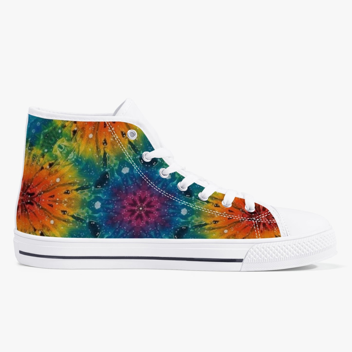 Mandala explosion High-Top Canvas Shoes - White/Black