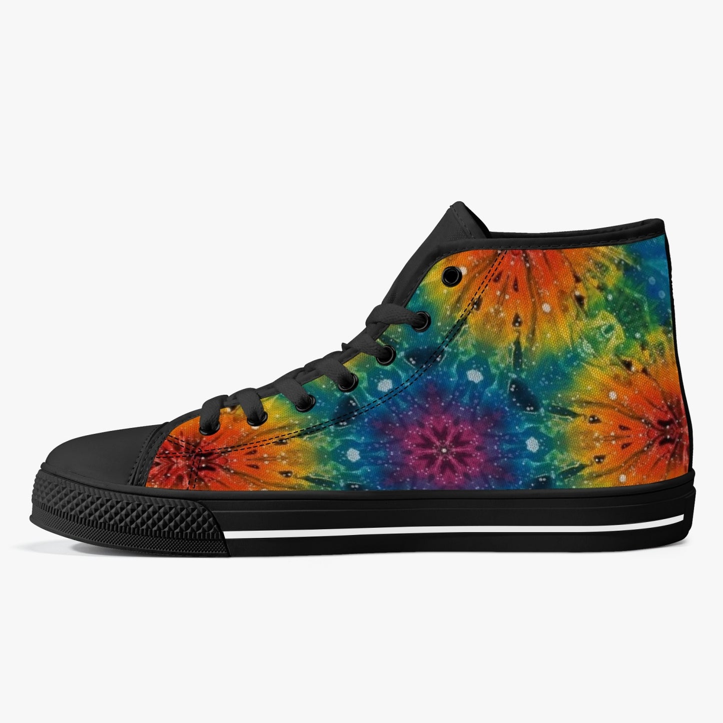 Mandala explosion High-Top Canvas Shoes - White/Black